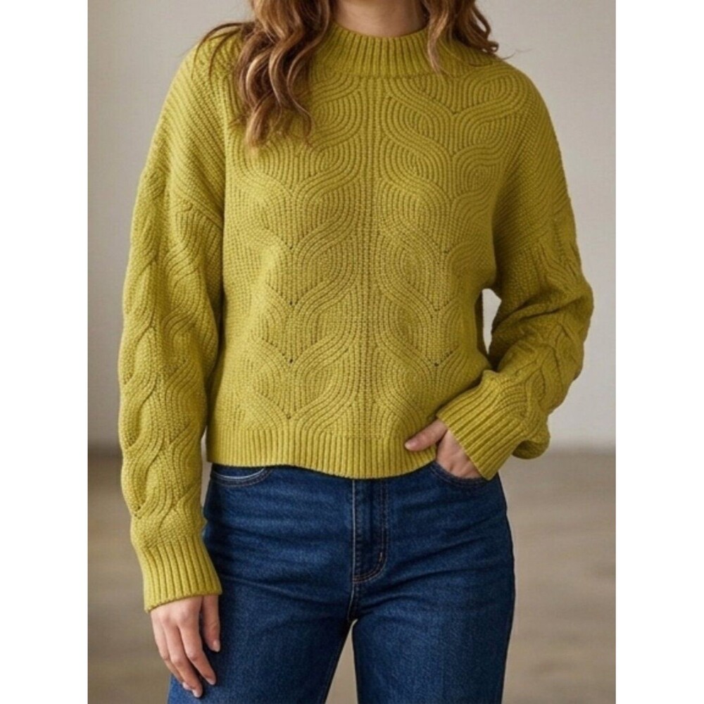 Thereabouts Citron Yellow Chevron Cable Knit Sweater XL 16 Big Kids/ Women Small